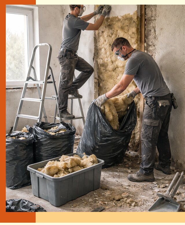 Демонтаж старого утеплителя и вывоз отходов в Сестрорецке